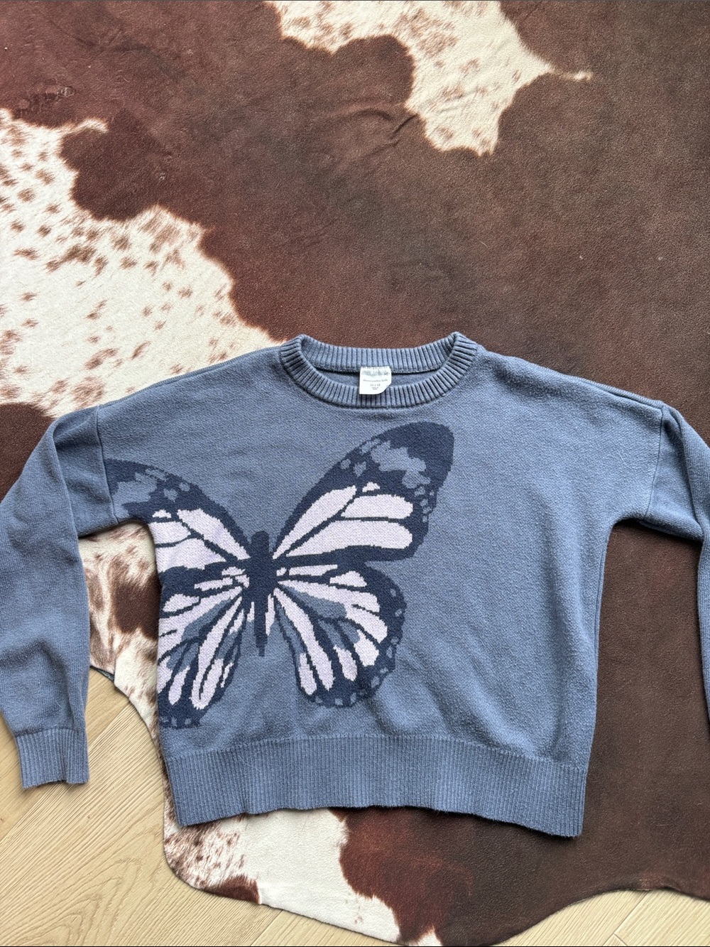 abercrombie kids Blue Crewneck Sweater with Pink Butterfly